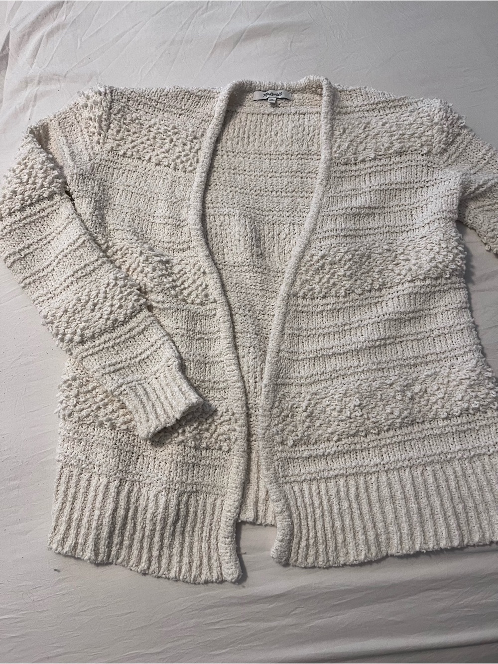 Madewell Cream Open-Front Textured Knit Cardigan